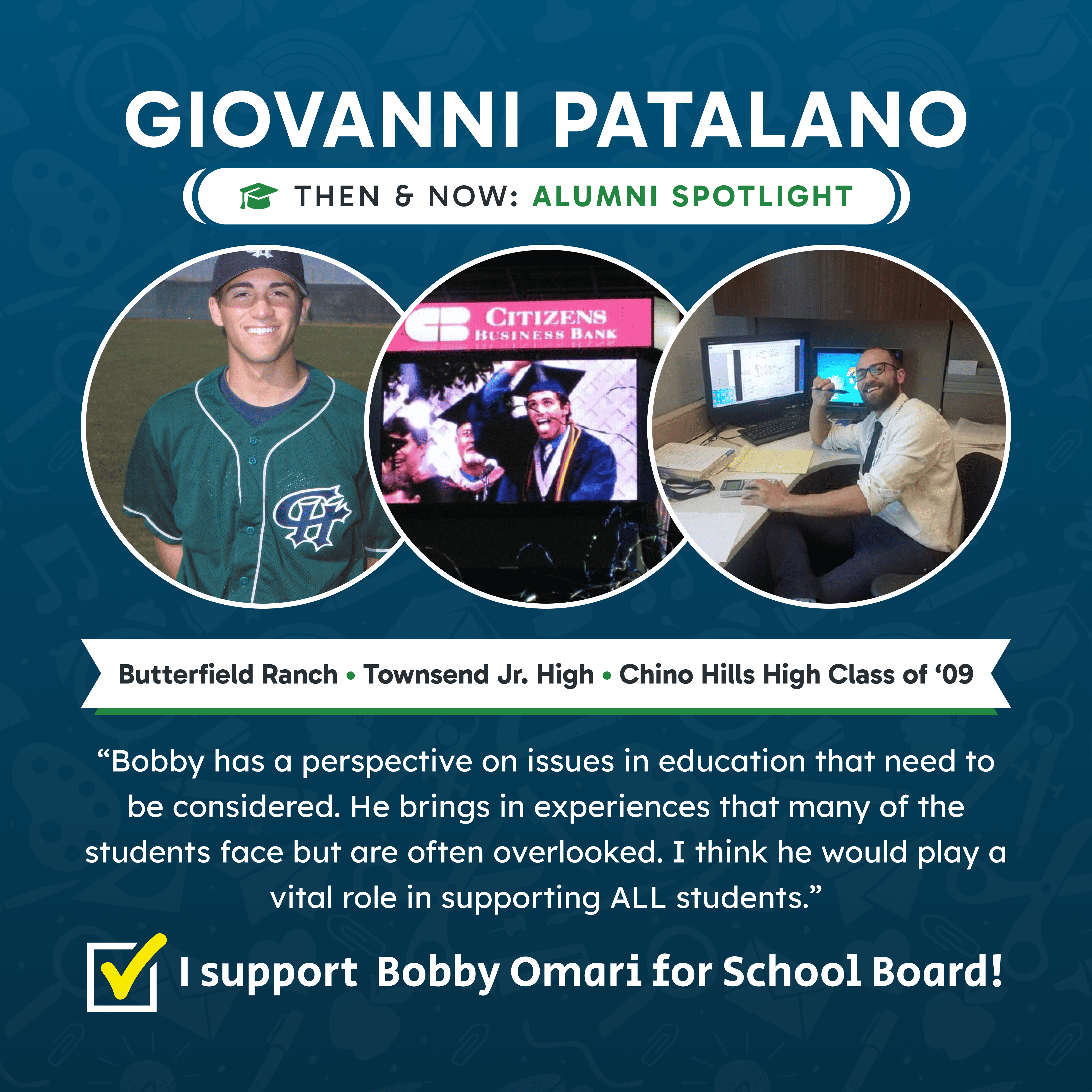 giovanni patalano supports bobby omari for school board 2024 graphic